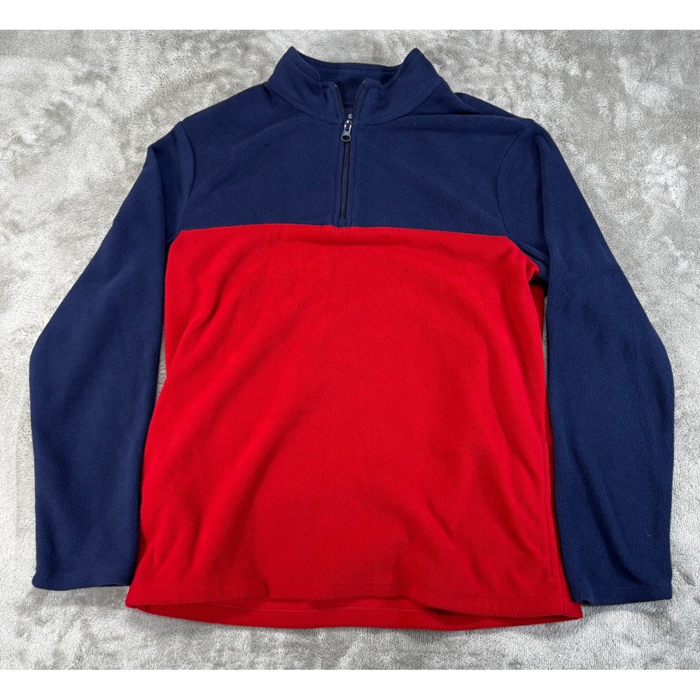 Cat & Jack Fleece Pullover Kids XL 14 Navy Red Excellent Colorblock 1/4 Zip